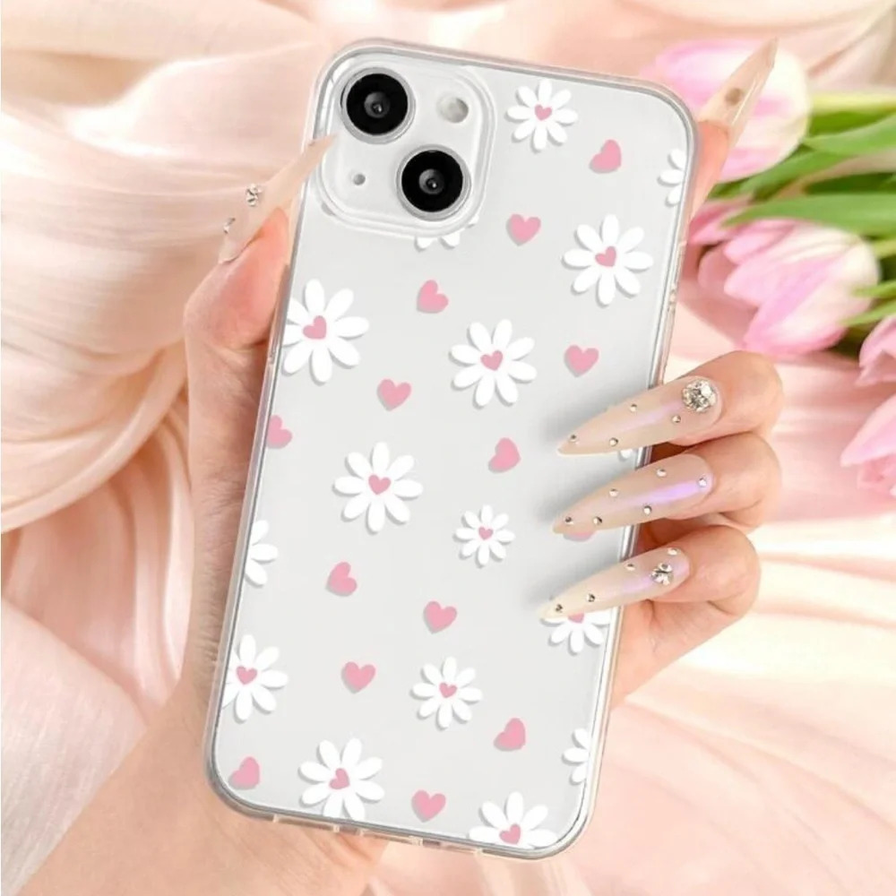 ⚠️Clearance iPhone 15/Pro/Pro Max Daisy And Heart Clear Phone Case